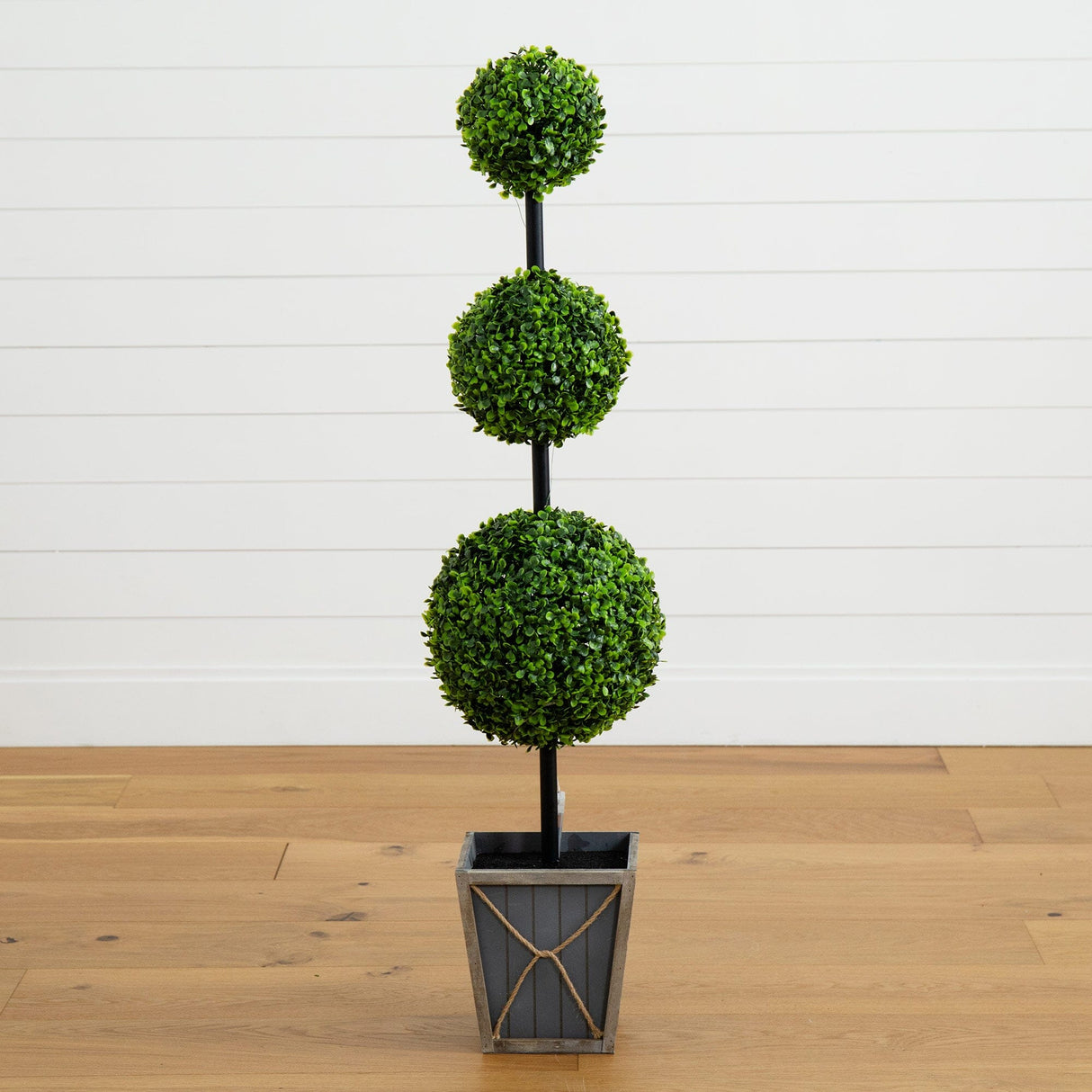 45" UV Resistant Artificial Triple Ball Boxwood Topiary with LED Lights in Decorative Planter (Indoor/Outdoor)