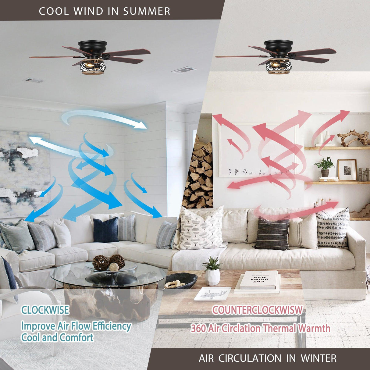 48" Antwerp Farmhouse Flush Mount Reversible Ceiling Fan with Lighting and Remote Control
