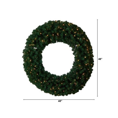 48” Large Artificial Christmas Wreath with 714 Bendable Branches and 200 Warm White LED Lights