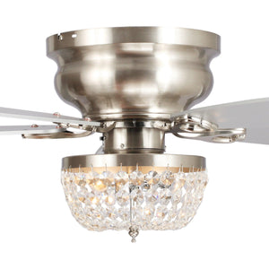 48" Modern Flush Mount Reversible Crytsal Ceiling Fan with Lighting and Remote Control
