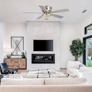 48" Modern Flush Mount Reversible Crytsal Ceiling Fan with Lighting and Remote Control