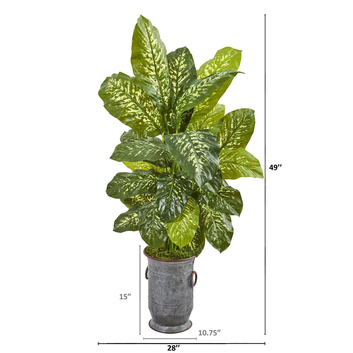 49” Dieffenbachia Artificial Plant in Vintage Metal Planter (Real Touch)