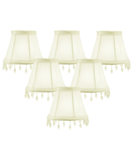 4"W x 5"H Set of 6 Candelabra Stretch Eggshell with Liner Clear Beads