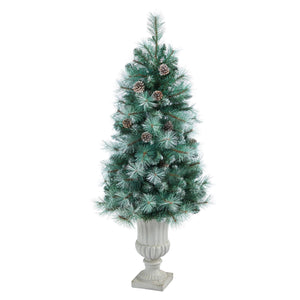 4.5’ Frosted Tip British Columbia Mountain Pine Artificial Christmas Tree with Urn