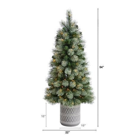 4.5’ Nova Scotia Artificial Christmas Tree in Engraved Geometric Stone Planter