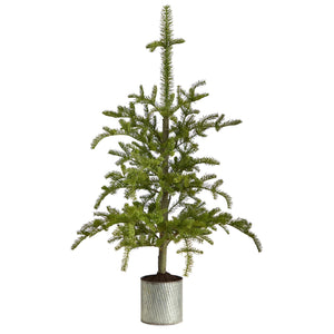 4.5’ Pre-Lit Christmas Pine Artificial Tree in Decorative Planter