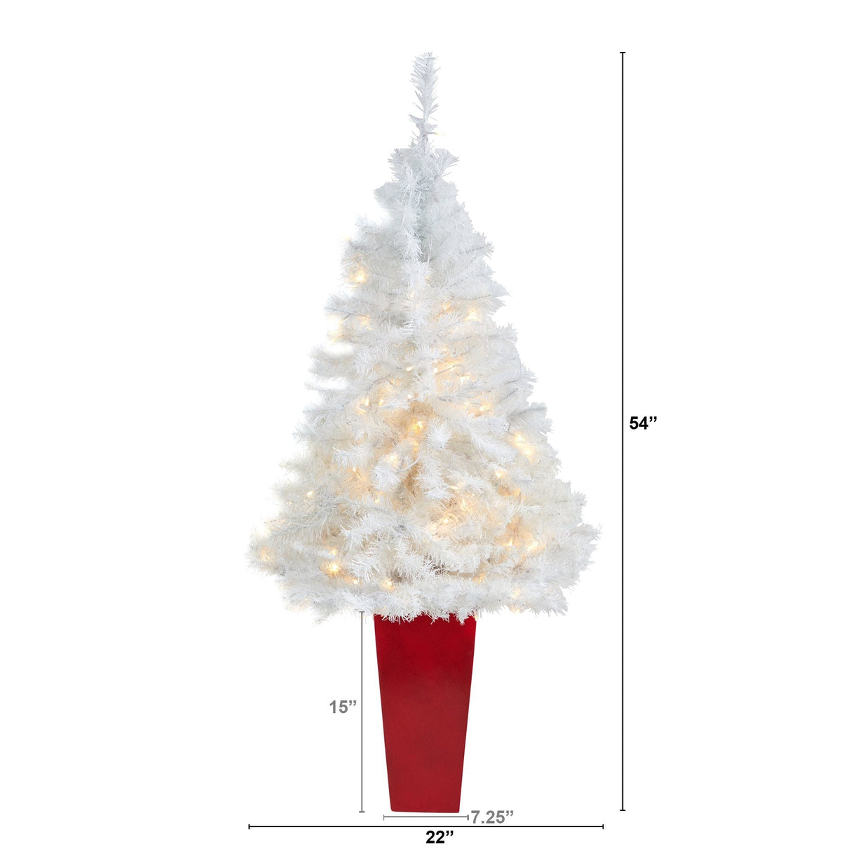 4.5' White Artificial Christmas Tree with 100 Clear LED Lights in Red Planter