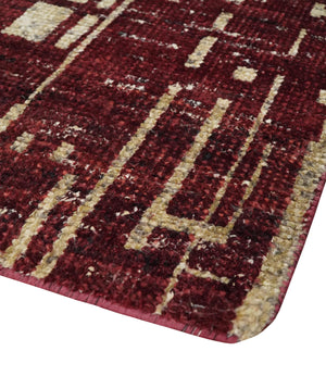 4x6 Hand Knotted Beige and Maroon Modern Abstract Contemporary Recycled Silk Area Rug | OP64