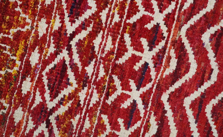 4x6 Hand Knotted Rust and Ivory Modern Contemporary Southwestern Tribal Trellis Recycled Silk Area Rug | OP60