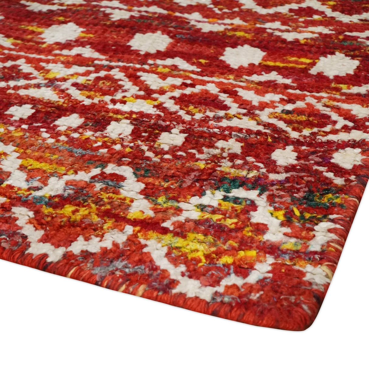 4x6 Hand Knotted Rust and Ivory Modern Contemporary Southwestern Tribal Trellis Recycled Silk Area Rug | OP60