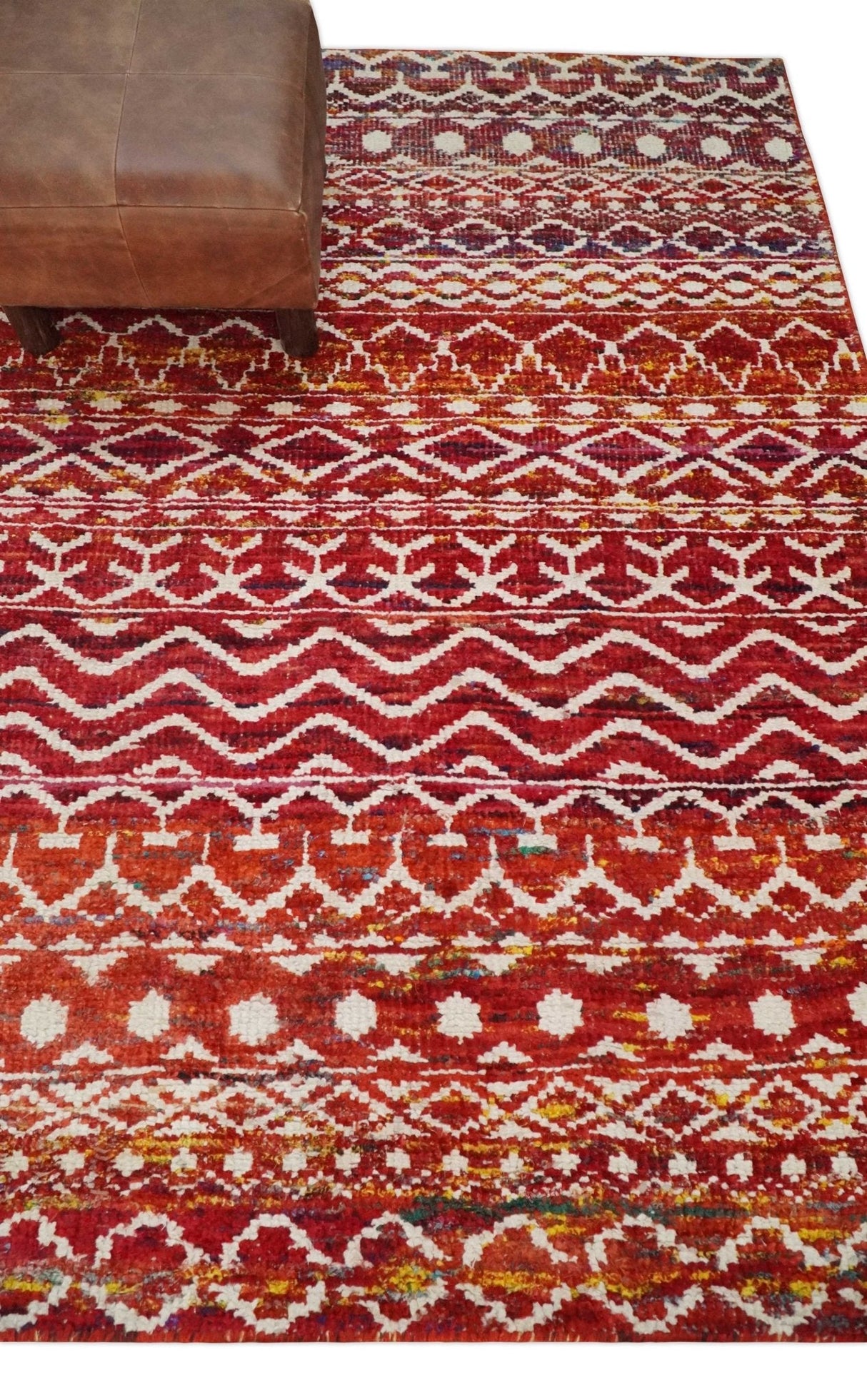 4x6 Hand Knotted Rust and Ivory Modern Contemporary Southwestern Tribal Trellis Recycled Silk Area Rug | OP60