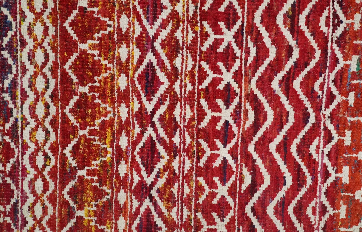4x6 Hand Knotted Rust and Ivory Modern Contemporary Southwestern Tribal Trellis Recycled Silk Area Rug | OP60