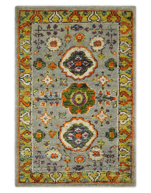 4x6 Hand Knotted Silver, Yellow and Orange Persian Oushak made of Recycled Silk Area Rug | OP58