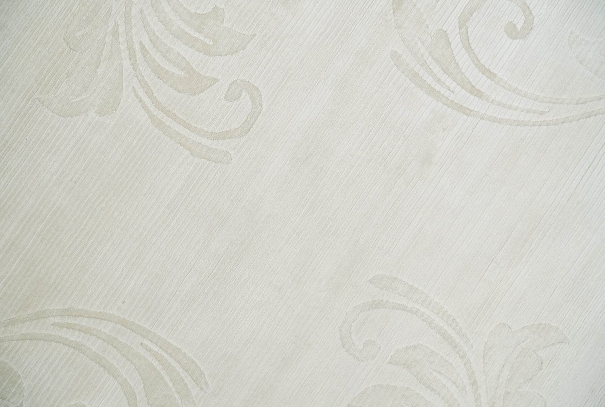 4x6 Hand Woven and Carved Silver and Ivory Floral Art Silk Rug | KNT5