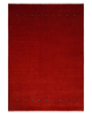 4x6 Small Solid Red Wool Hand Woven Southwestern Gabbeh Rug | LOR23