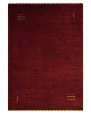 4x6 Solid Red Wool Hand Woven Southwestern Gabbeh Rug | LOR25