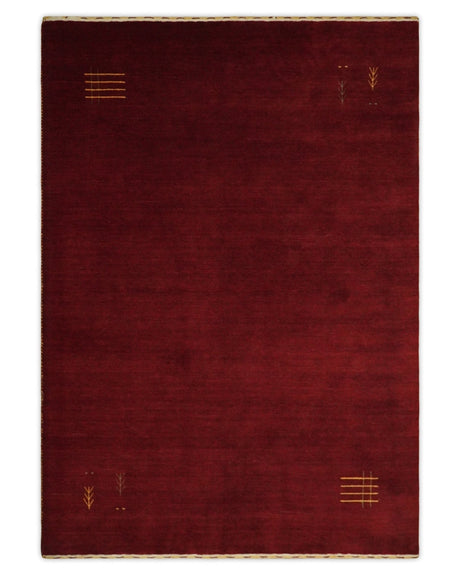 4x6 Solid Red Wool Hand Woven Southwestern Gabbeh Rug | LOR25