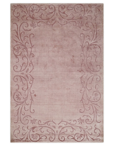 4x6 and 6x9 Hand Woven and Carved Pink Floral Art Silk Rug | KNT2