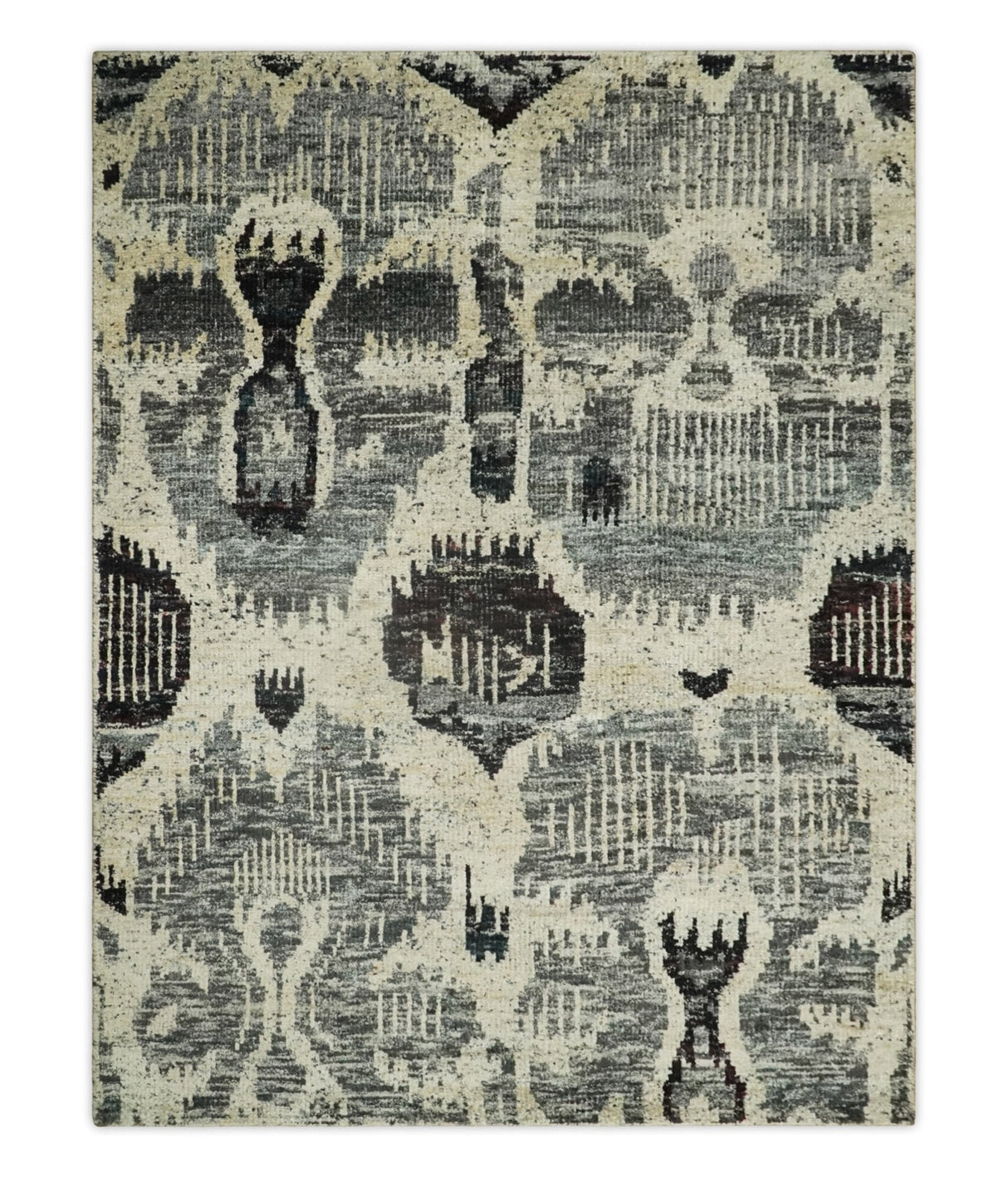 4x6 and 8x10 Hand Knotted Ivory, Charcoal and Brown Antique Persian Style Contemporary Recycled Silk Area Rug | OP46