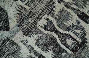 4x6 and 8x10 Hand Knotted Ivory, Charcoal and Brown Antique Persian Style Contemporary Recycled Silk Area Rug | OP46