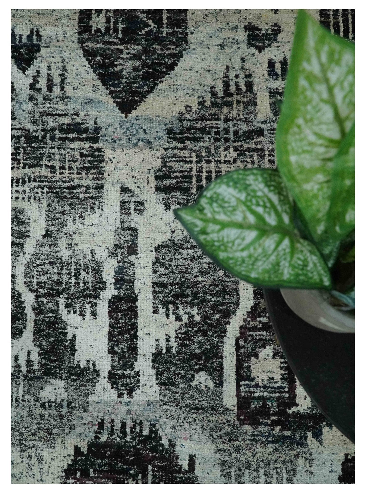 4x6 and 8x10 Hand Knotted Ivory, Charcoal and Brown Antique Persian Style Contemporary Recycled Silk Area Rug | OP46