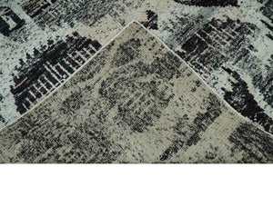 4x6 and 8x10 Hand Knotted Ivory, Charcoal and Brown Antique Persian Style Contemporary Recycled Silk Area Rug | OP46