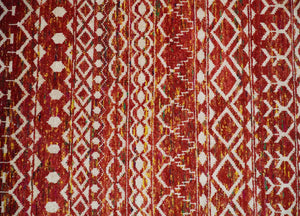 4x6 and 8x10 Hand Knotted Rust, Gold and White Modern Contemporary Southwestern Tribal Trellis Recycled Silk Area Rug | OP5