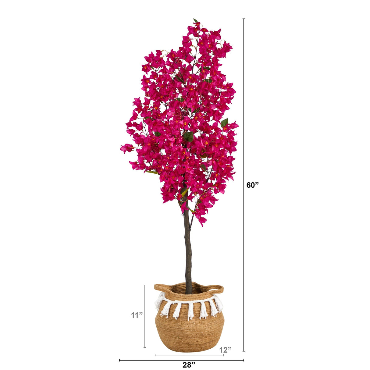 5’ Artificial Bougainvillea Tree with Handmade Jute & Cotton Basket with Tassels