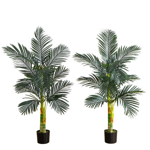 5’ Artificial Double Stalk Golden Cane Palm Tree- Set of 2