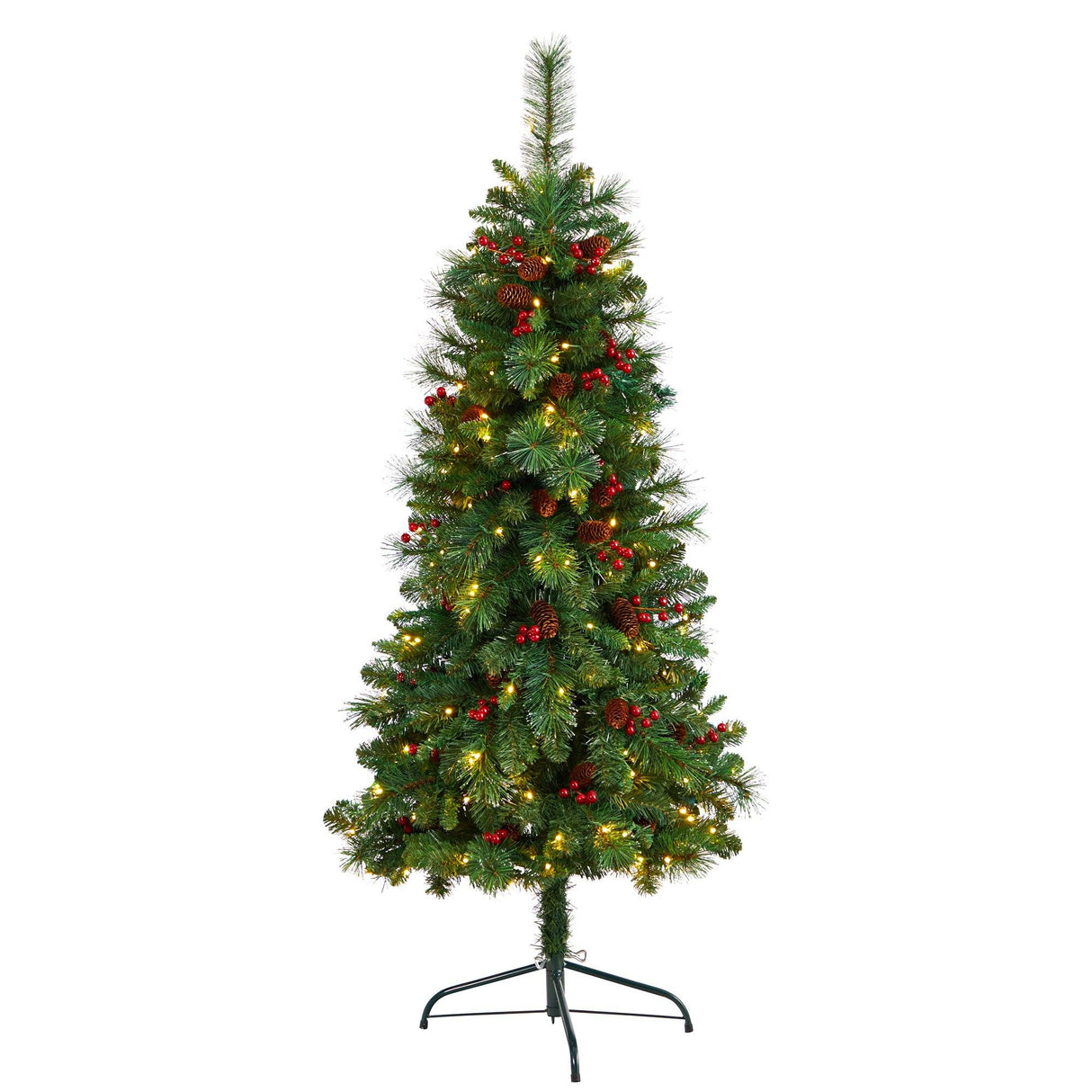 5’ Flat Back Montreal Mountain Artificial Christmas Tree with Pine Cones and Berries