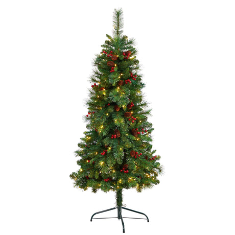 5’ Flat Back Montreal Mountain Artificial Christmas Tree with Pine Cones and Berries