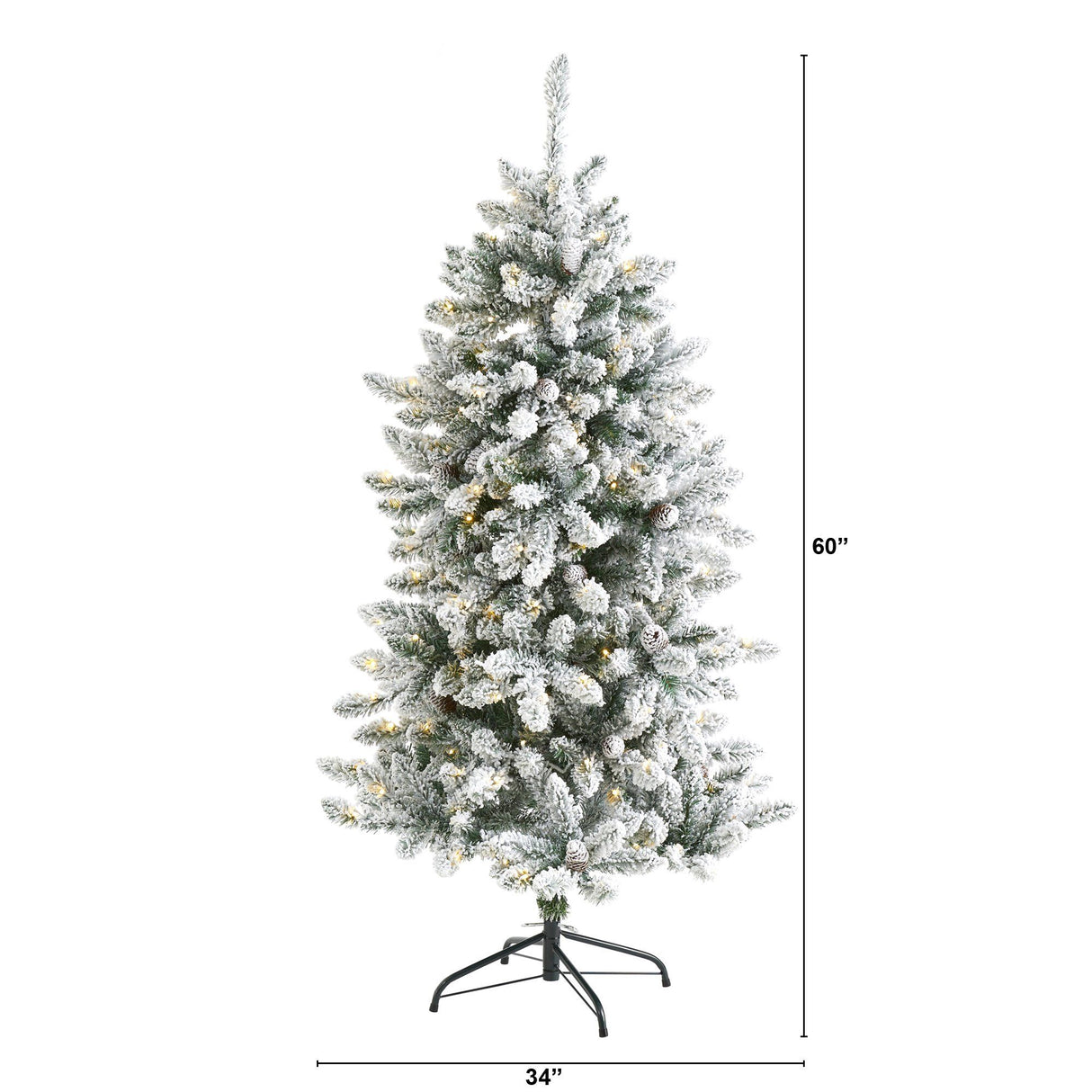 5’ Flocked Livingston Fir Artificial Christmas Tree with Pine Cones and 200 Clear Warm LED Lights