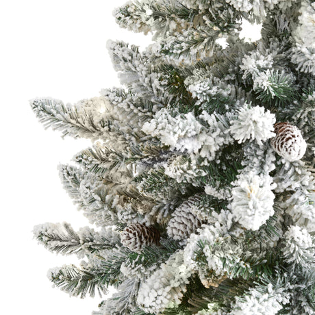 5’ Flocked Livingston Fir Artificial Christmas Tree with Pine Cones and 498 Bendable Branches