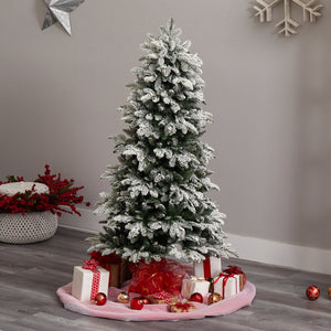 5’ Flocked North Carolina Fir Christmas Tree with 350 Warm White Lights and 1247 Bendable Branches