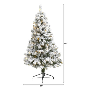 5' Flocked West Virginia Fir Artificial Christmas Tree with 150 LED Lights