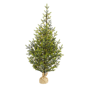 5’ Fraser Fir “Natural Look” Artificial Christmas Tree with 200 Clear LED Lights, a Burlap Base and 853 Bendable Branches