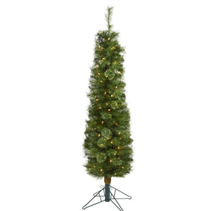 5' Green Pencil Artificial Christmas Tree with 100 Clear (Multifunction) LED Lights and 198 Bendable Branches