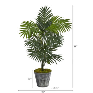 5’ Kentia Artificial Palm Tree in Decorative Tin Bucket