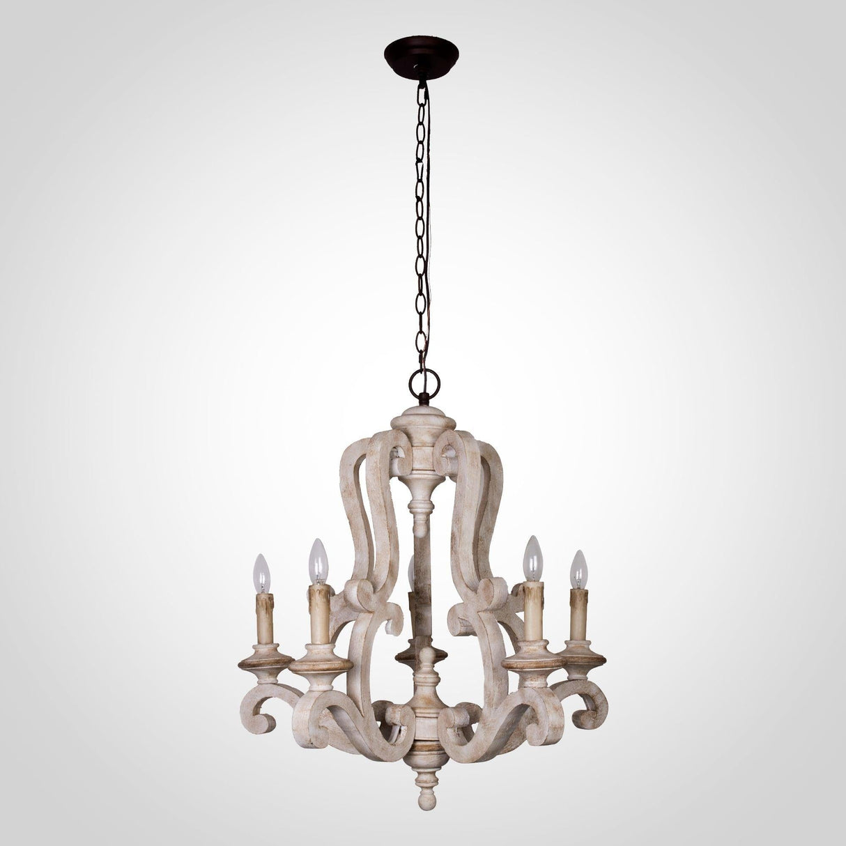 5-Lights Antique Wooden Candle Chandelier