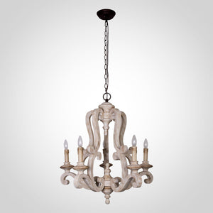 5-Lights Antique Wooden Candle Chandelier