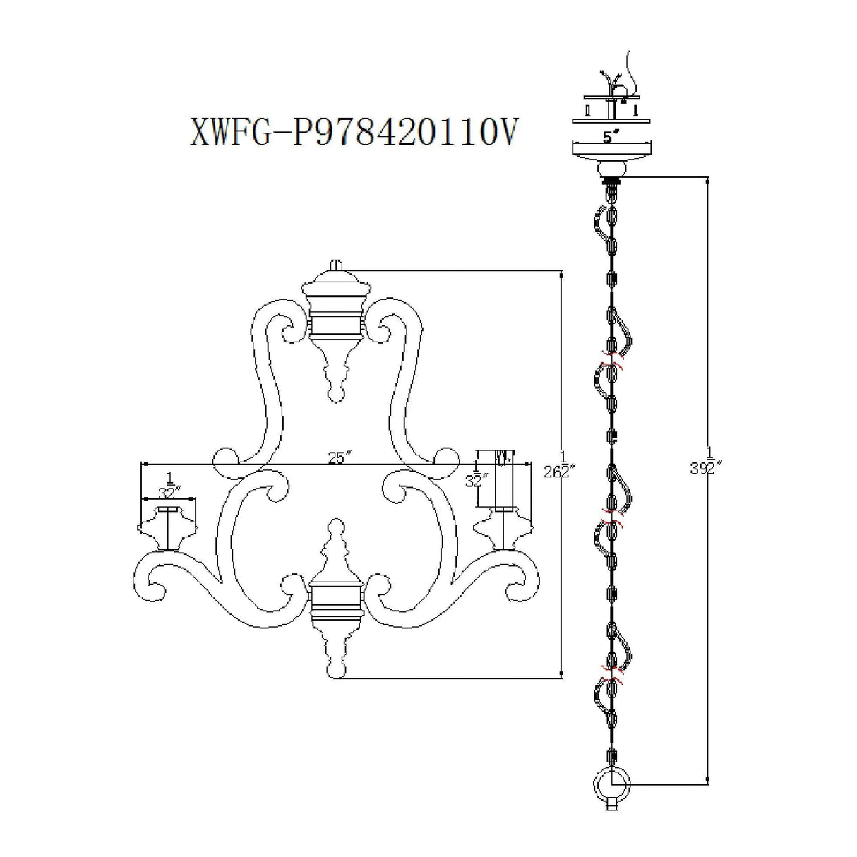 5-Lights Antique Wooden Candle Chandelier