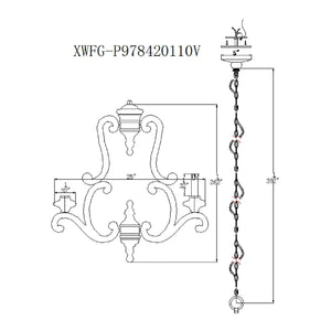 5-Lights Antique Wooden Candle Chandelier