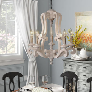 5-Lights Antique Wooden Candle Chandelier