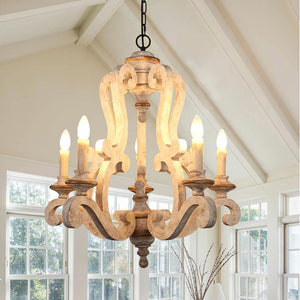 5-Lights Antique Wooden Candle Chandelier