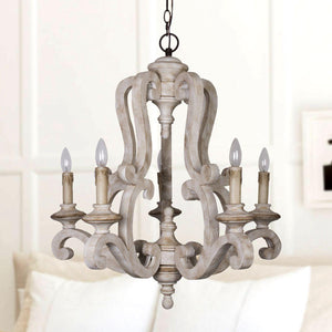 5-Lights Antique Wooden Candle Chandelier