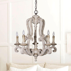 5-Lights Antique Wooden Candle Chandelier