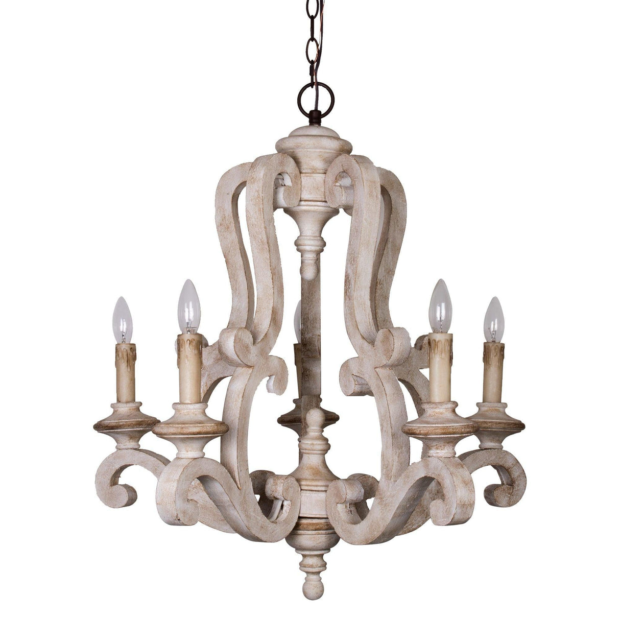 5-Lights Antique Wooden Candle Chandelier