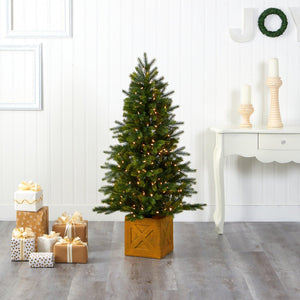 5' Manchester Fir Artificial Christmas Tree in Decorative Planter with 250 Clear Warm (Multifunction) LED Lights and 366 Bendable Branches