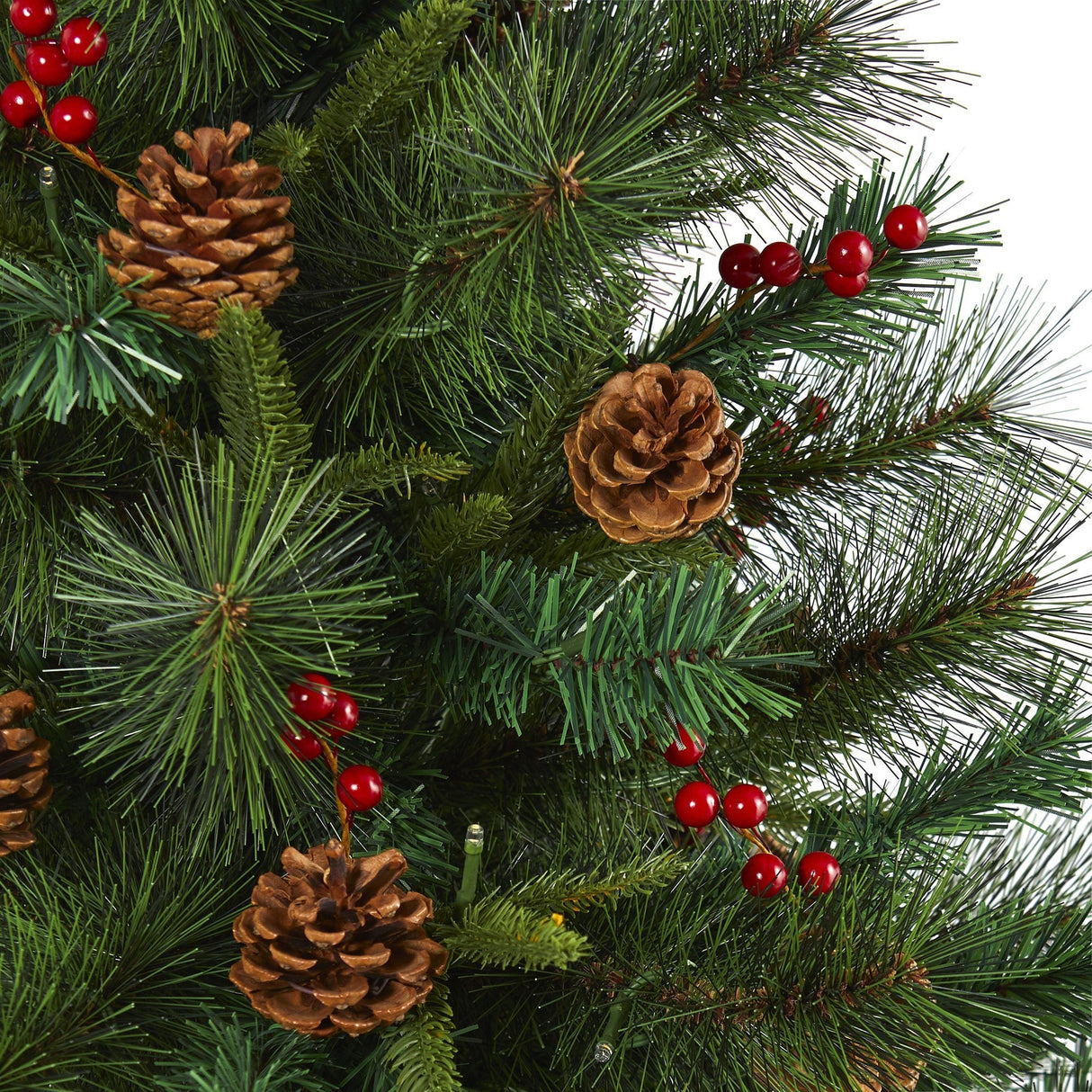 5’ Mixed Pine Artificial Christmas Tree with 150 Clear LED Lights, Pine Cones and Berries