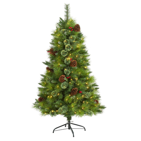 5’ Montana Mixed Pine Artificial Christmas Tree with Pine Cones, Berries and 250 Clear LED Lights